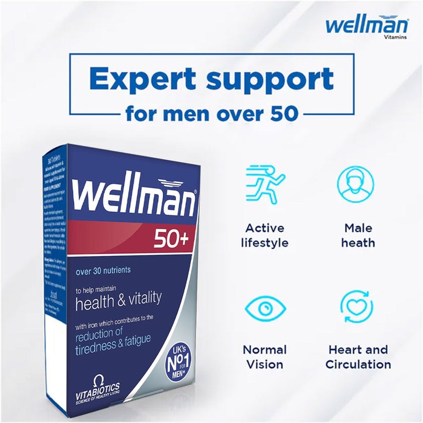 Vitabiotics Wellman 50+ Multivitamin Tablets For Men, Pack of 30's