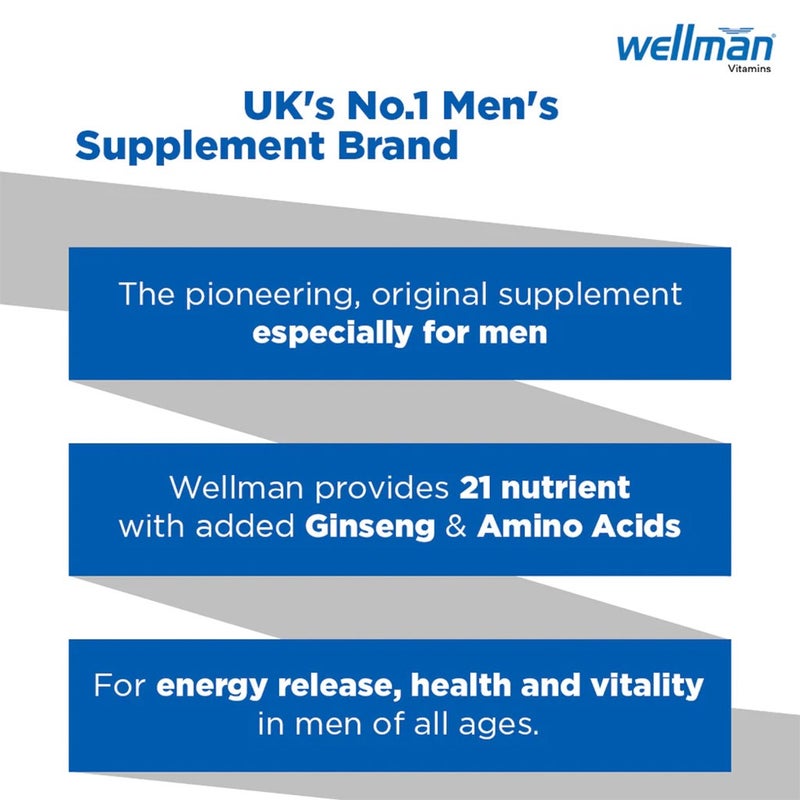 Vitabiotics Wellman Original Multivitamin Supplement Tablets For Men With Co-Q10, L-Carnitine & Ginseng, Pack of 30's