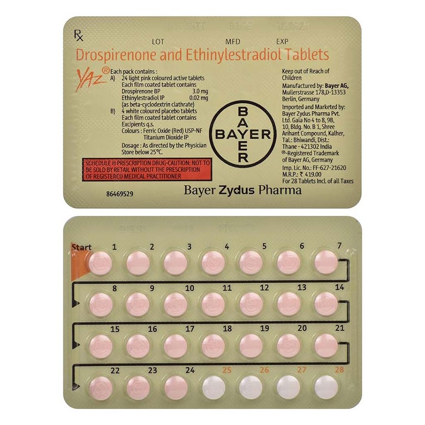 Yaz Film-Coated Tablets, Pack of 28's