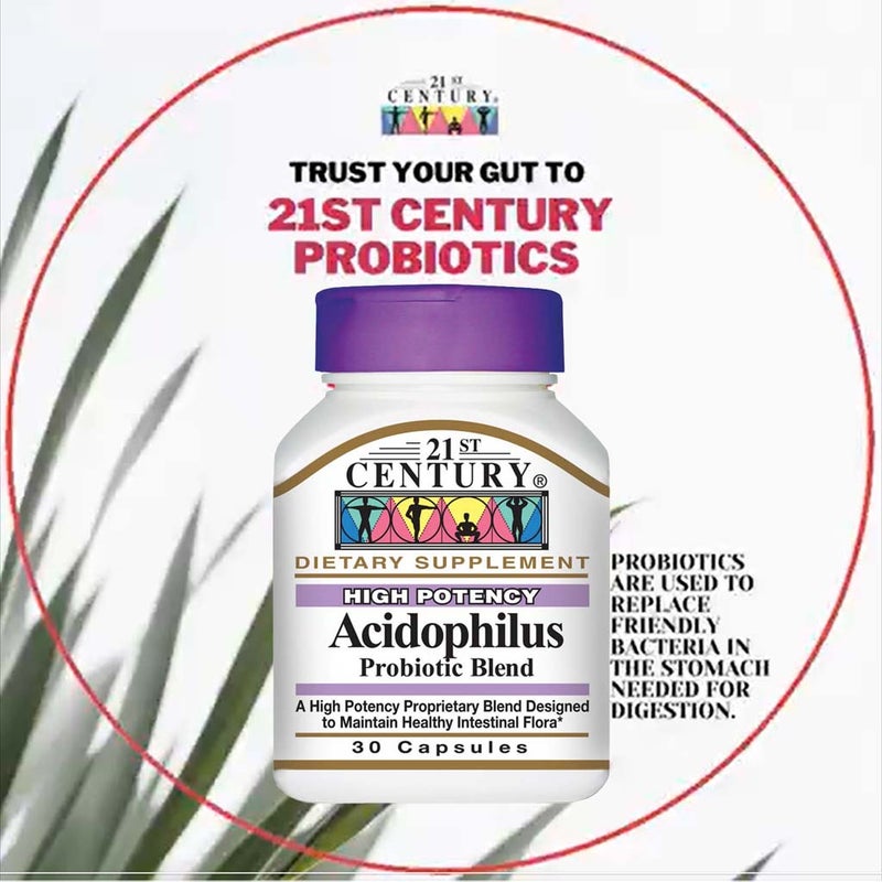 21st Century Acidophilus Probiotic Blend Capsules For Healthy Intestinal Flora, Pack of 30's