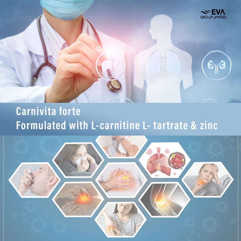 Eva Pharma Carnivita Forte L-Carnitine L-tartrate 1000mg, Zinc 7.17mg Film Coated Tablets, Pack of 30's