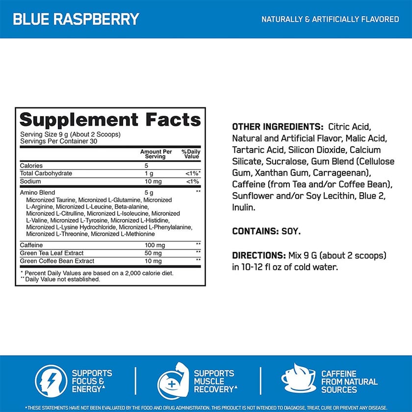 Optimum Nutrition Essential Amino Energy Blue Raspberry Flavour 30 Servings
