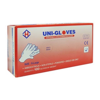 Uni-Gloves Latex Examination Gloves X-Large 100's