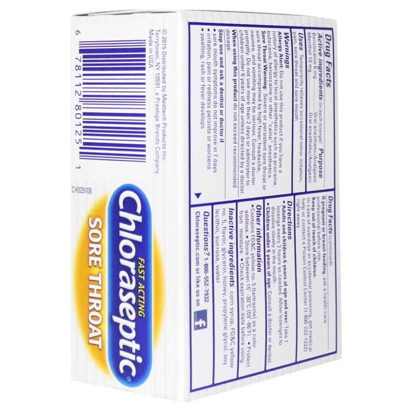 Chloraseptic Honey Lemon Liquid Center Lozenges, Pack of 18's