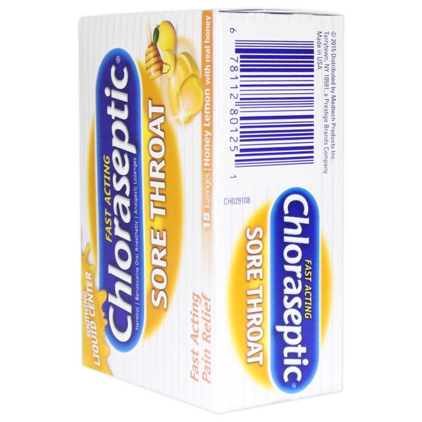 Chloraseptic Honey Lemon Liquid Center Lozenges, Pack of 18's