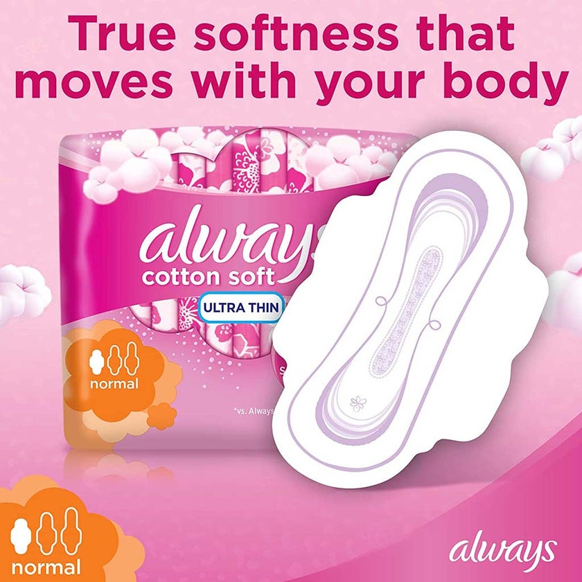 Always Cotton Soft Ultra Thin Normal Sanitary Pads With Wings, Pack of 20's