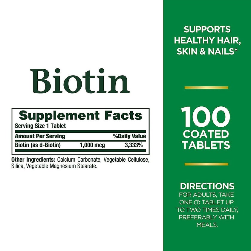 Nature's Bounty Biotin 1000mcg Capsules, Pack of 100's