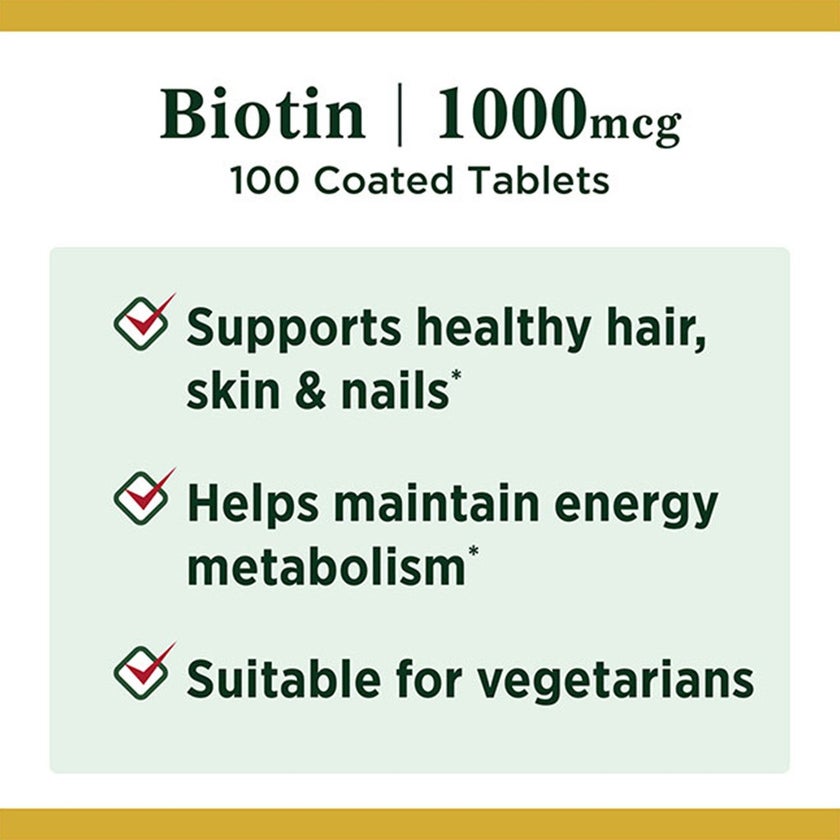 Nature's Bounty Biotin 1000mcg Capsules, Pack of 100's