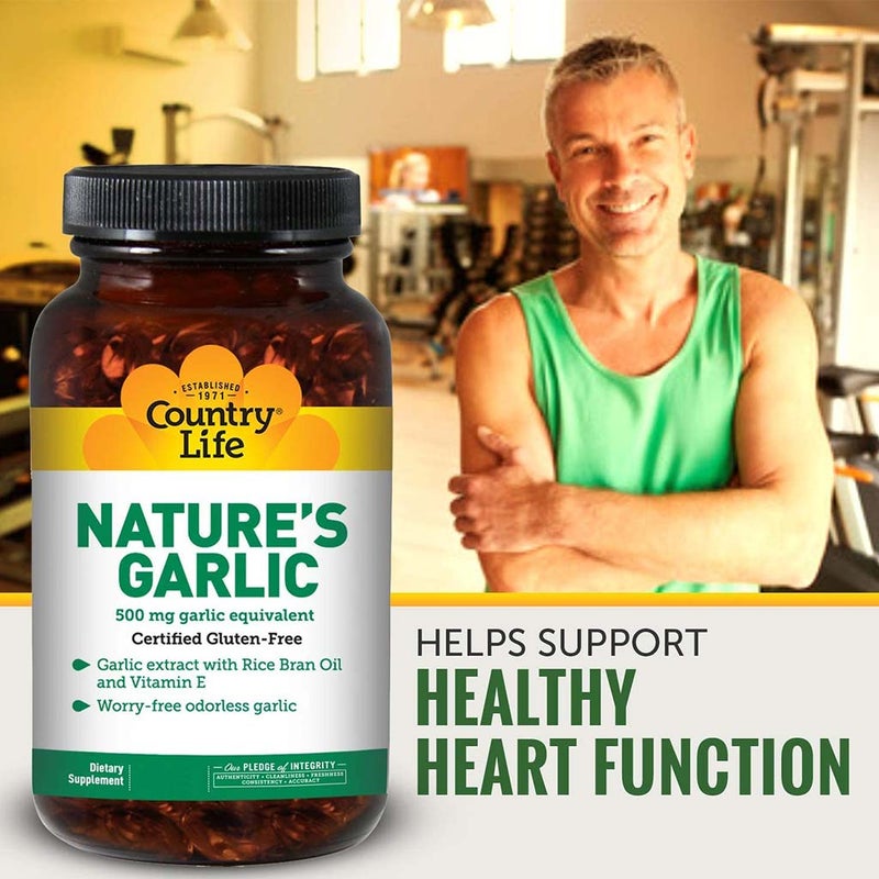 Country Life Nature's Garlic 500 mg Softgel With Rice Bran Oil & Vitamin E, Pack of 90's