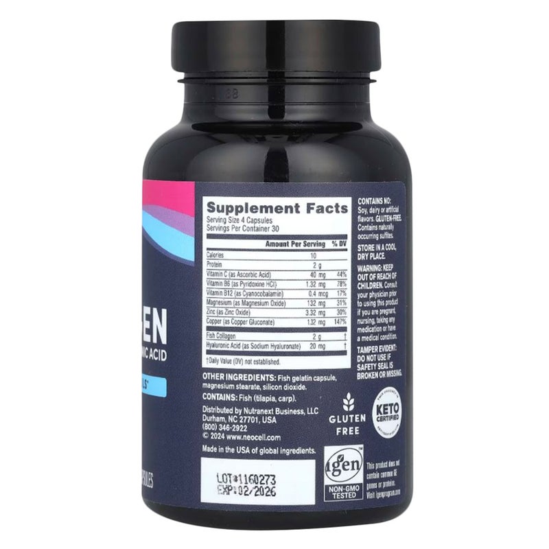 NeoCell Marine Collagen + Hyaluronic Acid Capsules For Youthful & Radiant Skin, Pack of 120's