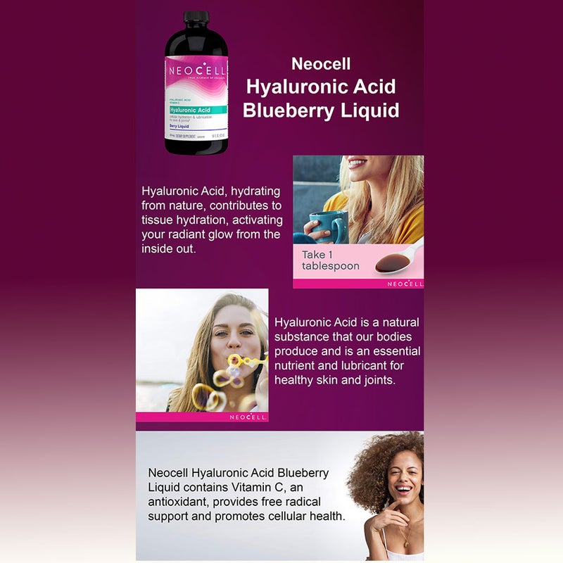 NeoCell Hyaluronic Acid Blueberry Liquid With Vitamin C For Skin & Joints 473ml