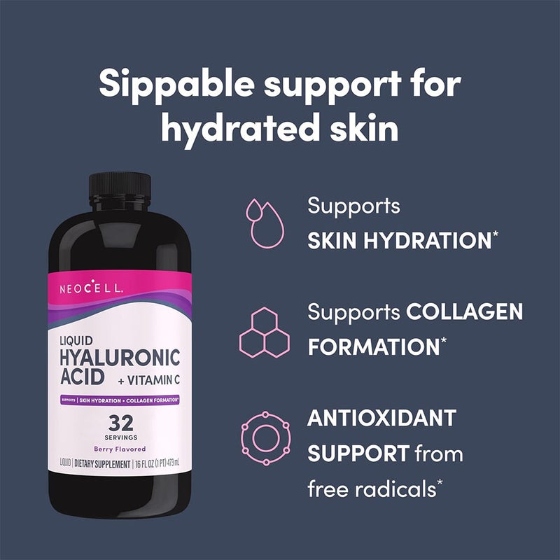 NeoCell Hyaluronic Acid Blueberry Liquid With Vitamin C For Skin & Joints 473ml