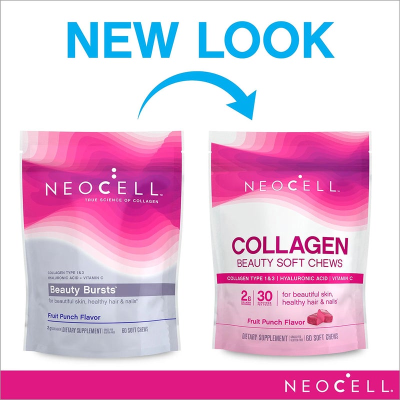 NeoCell Collagen Chews, Beauty Bursts For Skin, Hair And Nails, Fruit Punch Soft Chews, Pack of 60's