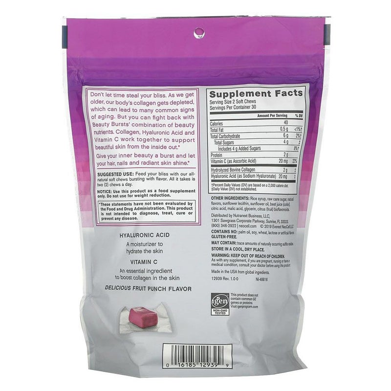 NeoCell Collagen Chews, Beauty Bursts For Skin, Hair And Nails, Fruit Punch Soft Chews, Pack of 60's