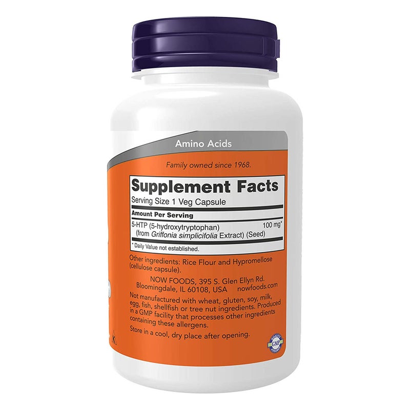 Now 5-HTP 100mg Vegetarian Capsules For Positive Mood & Neurotransmitter Support, Pack of 60's