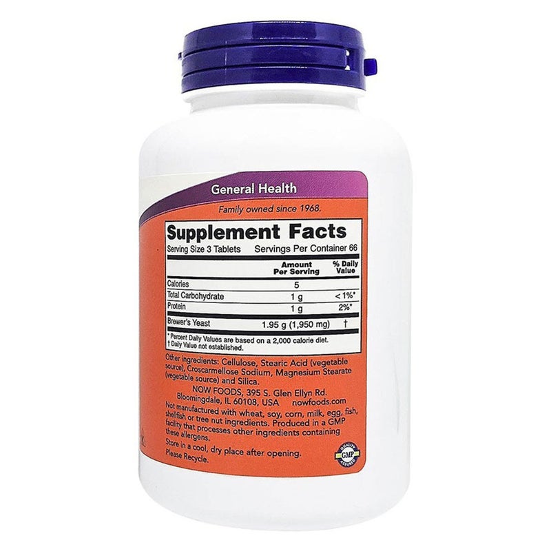 Now Brewer's Yeast 650mg Nutritional Supplement Tablets For Healthy Digestion, Pack of 200's