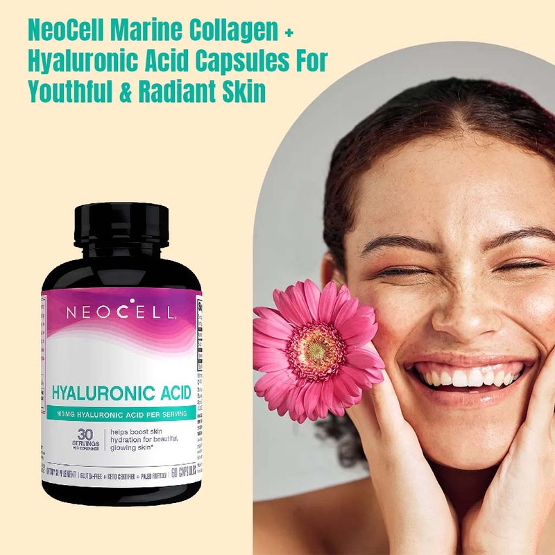 NeoCell Hyaluronic Acid Natural Moisturizer Capsules For Skin Hydration, Pack of 60's