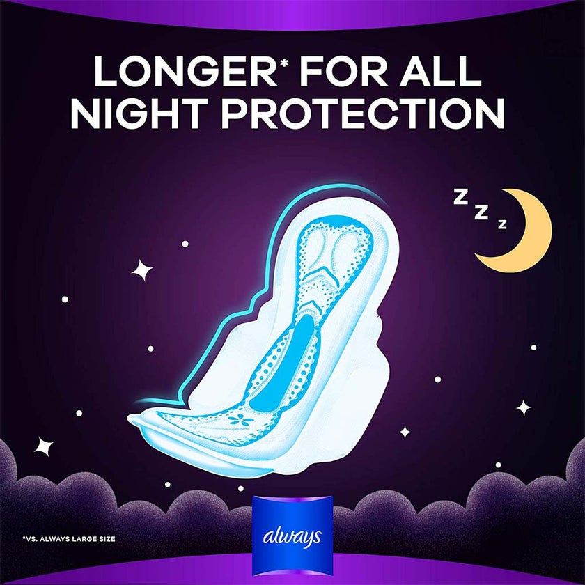 Always Clean & Dry Maxi Thick Night Sanitary Pads With Wings, Pack of 24's