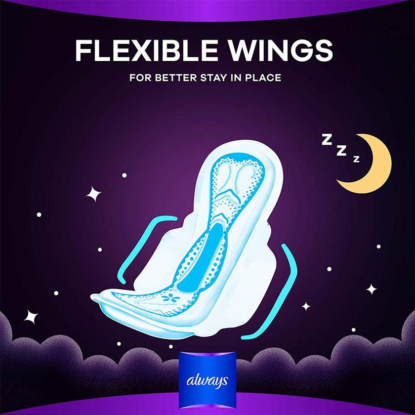Always Clean & Dry Maxi Thick Night Sanitary Pads With Wings, Pack of 24's