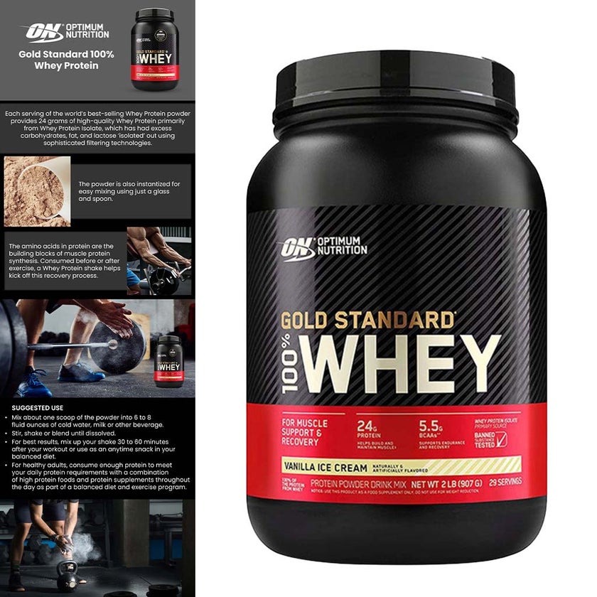 Optimum Nutrition Gold Standard 100% Whey Vanilla Ice Cream Protein Powder 1.98lb