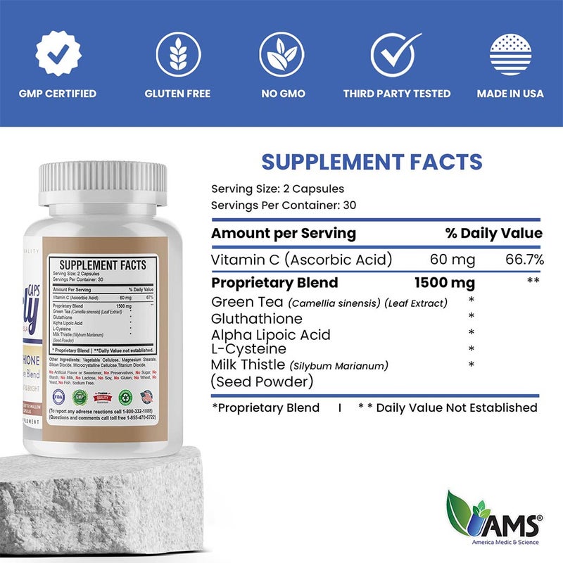 AMS Pearly Skin Whitening Glutathione Supplement Capsules For Radiant & Bright Skin, Pack of 60's
