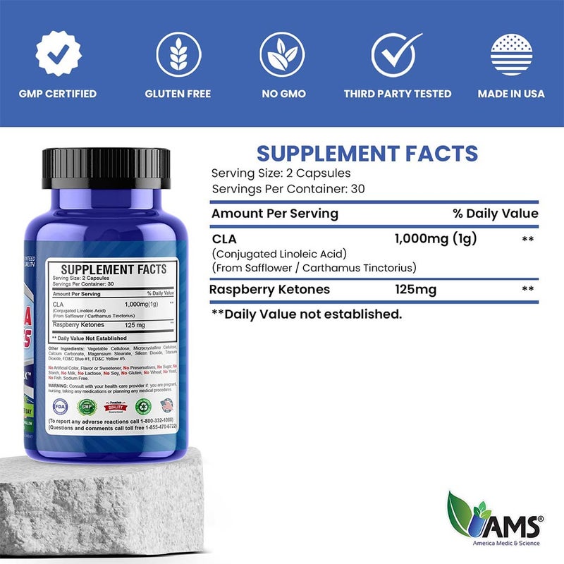 AMS CLA Ketones Weight Loss Supplement Capsules, Pack of 60's