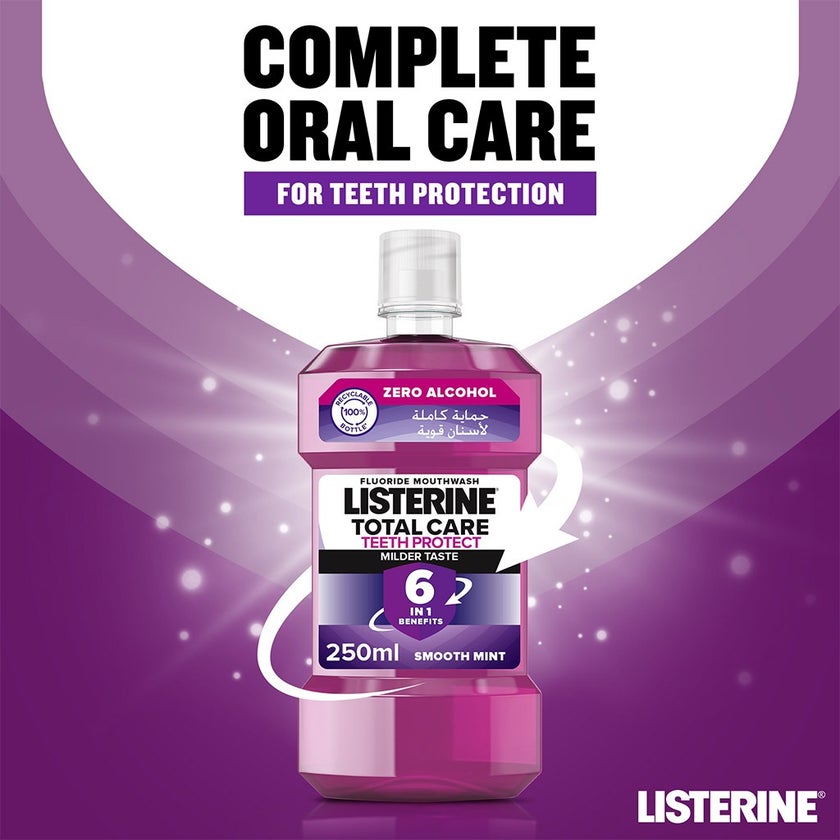 Listerine Total Care Teeth Protect Mild Taste Fluoride Mouthwash With Zero Alcohol 250ml
