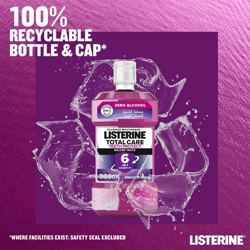 Listerine Total Care Teeth Protect Mild Taste Fluoride Mouthwash With Zero Alcohol 500ml