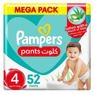 Pampers Baby-Dry Baby Diapers With Aloe Vera, Size 4, 9-14Kg, Mega Pack of 52's