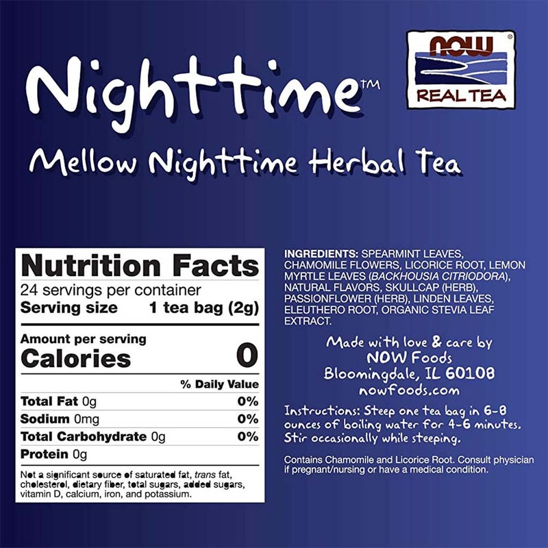Now Night Time Herbal Tea For Soothing & Relaxing Sleep Support, Pack of 24's