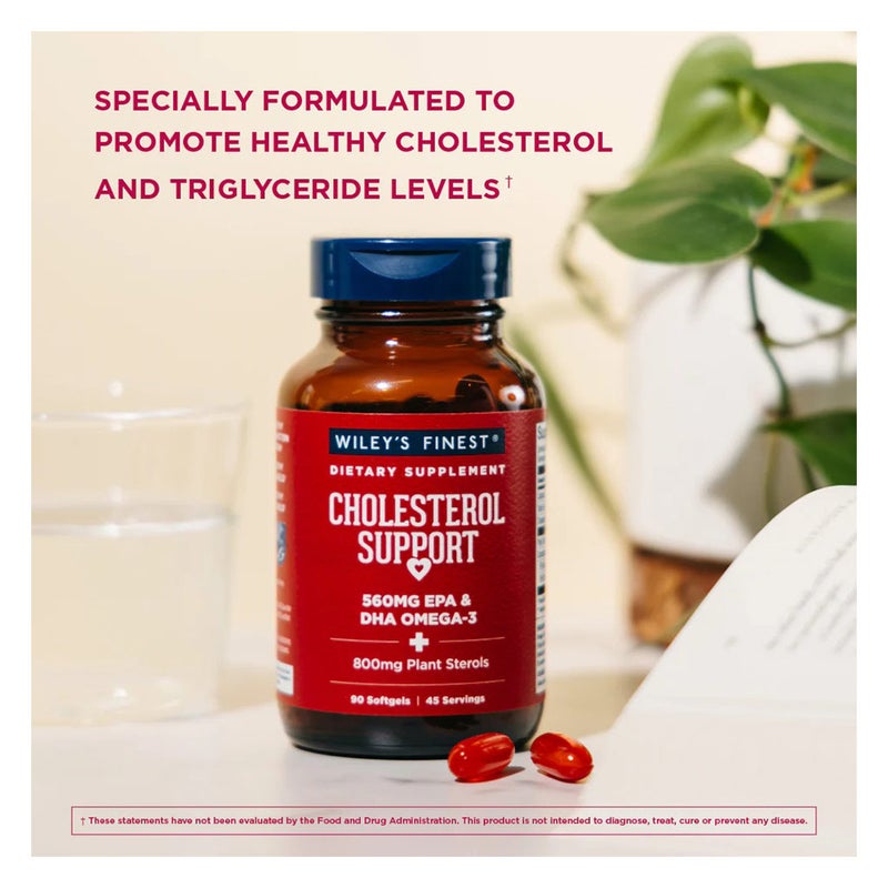 Wiley's Finest Cholesterol Support 560mg Omega 3 Fish Oil Softgels, Pack of 90's