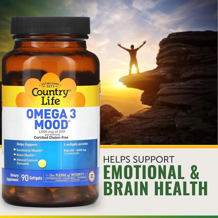 Country Life Omega 3 Mood 2000mg Fish Oil Supplement Softgels, Pack of 90's