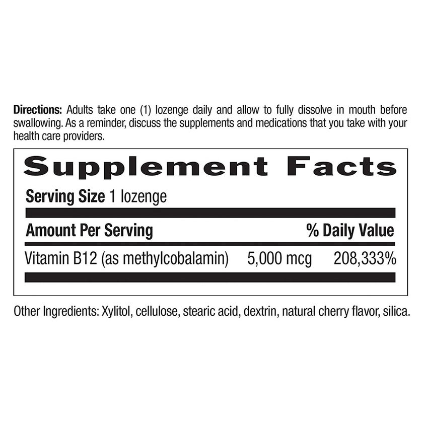 Country Life Methyl B12 5000mcg Cherry Flavor Lozenges For Energy Support, Pack of 60's