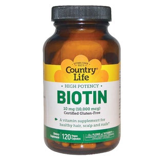 Country Life Biotin 10 mg Gluten-Free Vegan Capsules For Hair, Scalp & Nails, Pack of 120's