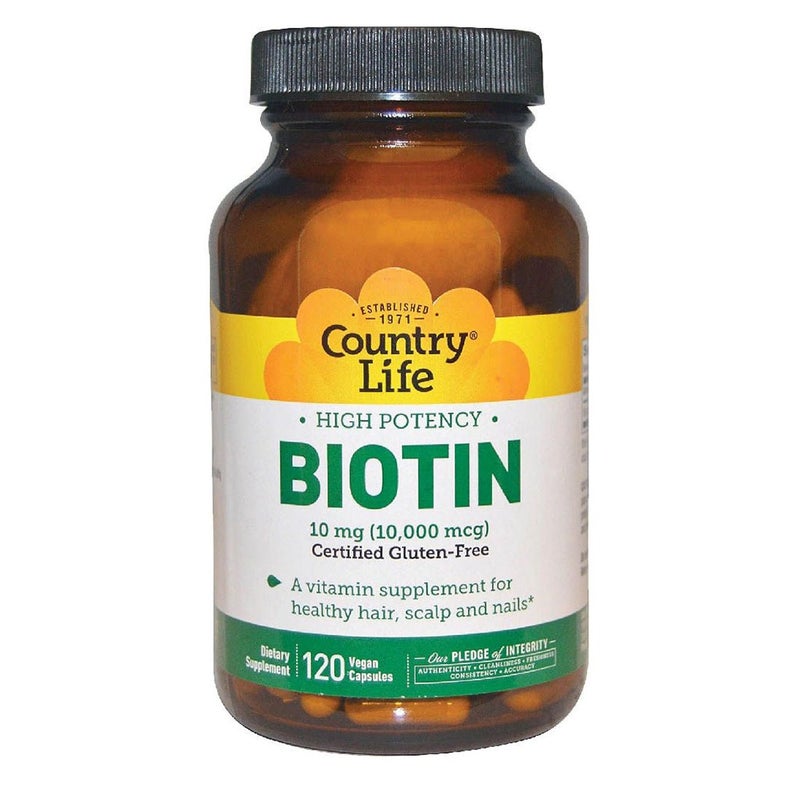 Country Life Biotin 10 mg Gluten-Free Vegan Capsules For Hair, Scalp & Nails, Pack of 120's