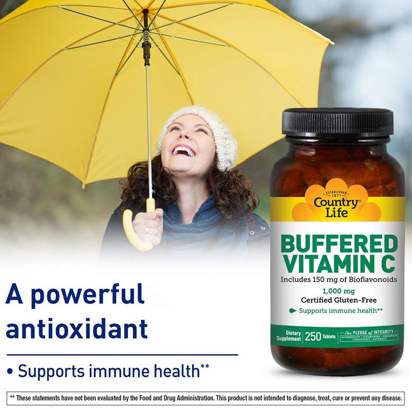 Country Life Buffered Vitamin-C 1000mg Tablets For Immunity, Pack of 250's