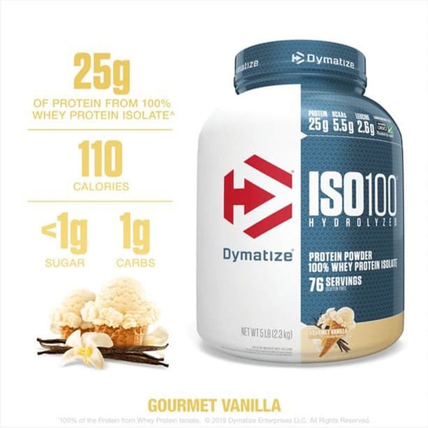 Dymatize ISO 100 Fast Absorbing Protein Powder, 100% Whey Protein Isolate, Gourmet Vanilla, 2.3kg