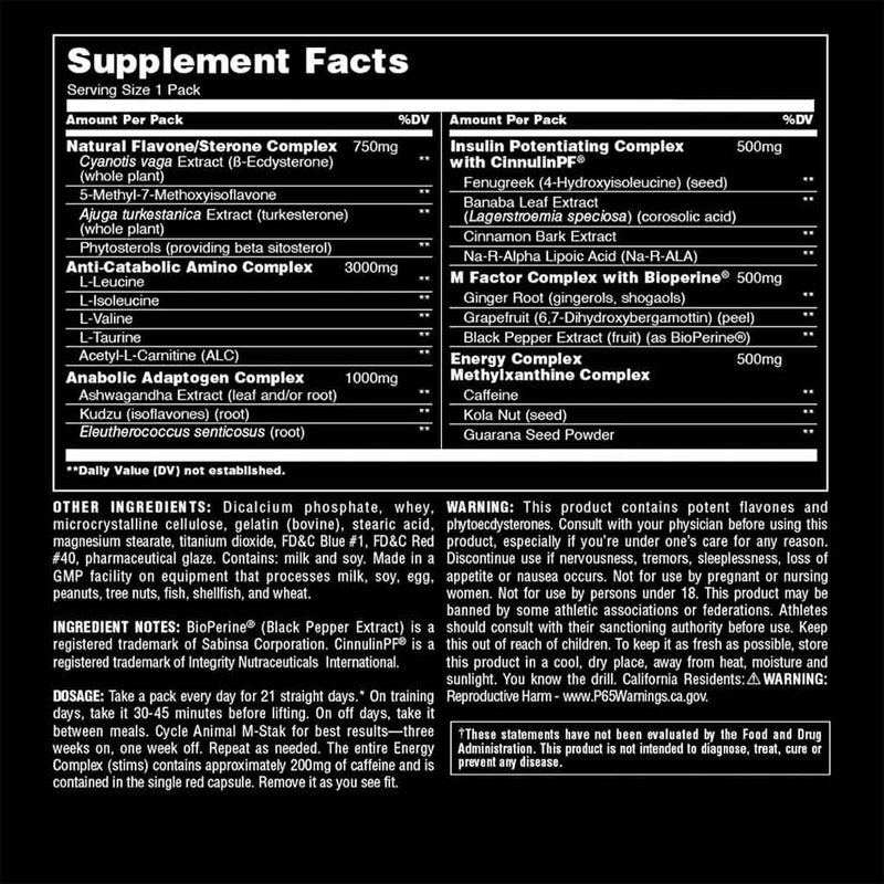 Universal Nutrition Animal M-Stak Comprehensive Non-Hormonal Supplement, Pack of 21's