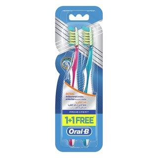 Oral-B Pro-Expert Cross Action 40 Medium Antibacterial Toothbrush, Pack of 1+1