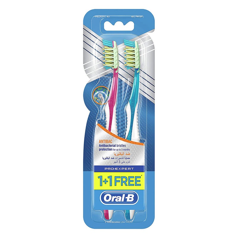 Oral-B Pro-Expert Cross Action 40 Medium Antibacterial Toothbrush, Pack of 1+1