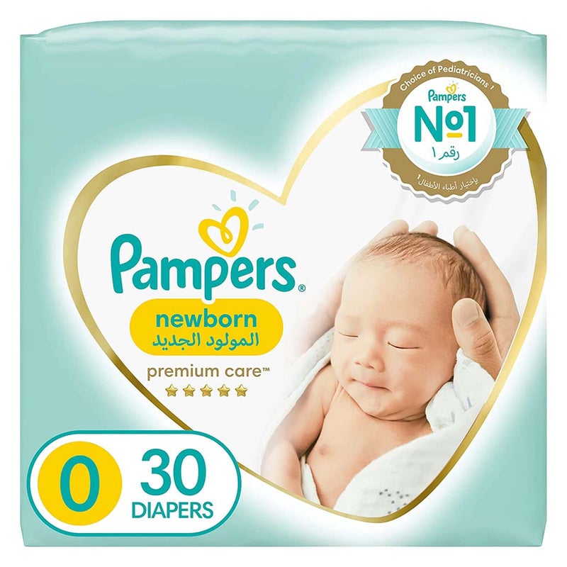 Pampers Premium Care Newborn Diapers, Size 0, For Below 2.5Kg, Pack of 30's