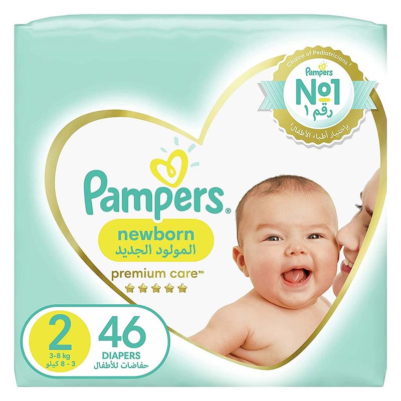 Pampers Premium Care Newborn Diapers, Size 2, 3-8Kg, Pack of 46's