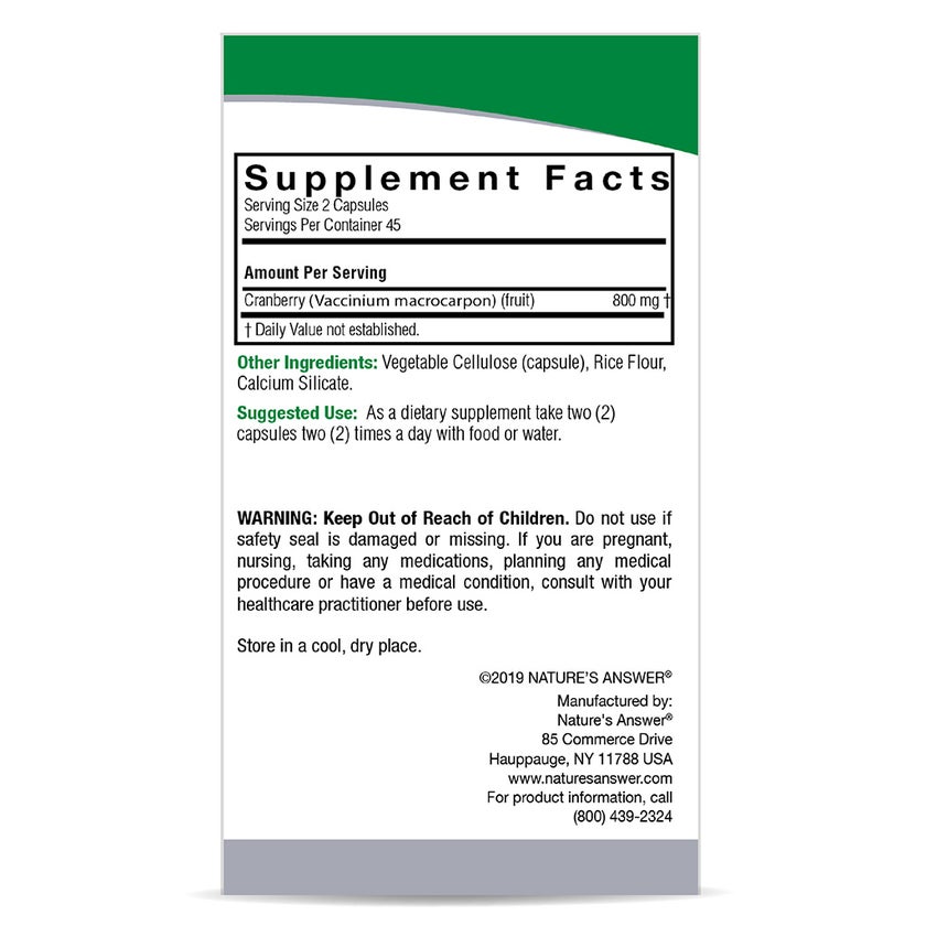 Nature's Answer Cranberry 800mg Vegan Capsules For Urinary Tract Health, Pack of 90's