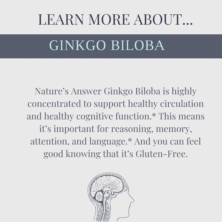 Nature's Answer Ginkgo Biloba 80mg Standardized Herbal Extract Vegan Capsules For Cognitive Support, Pack of 60's