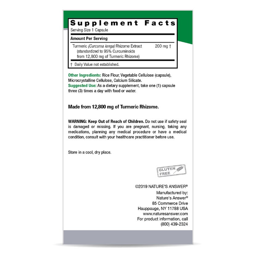 Nature's Answer Turmeric 3 12800mg Herbal Equivalent Vegan Capsules For Bone & Joint Health, Pack of 90's