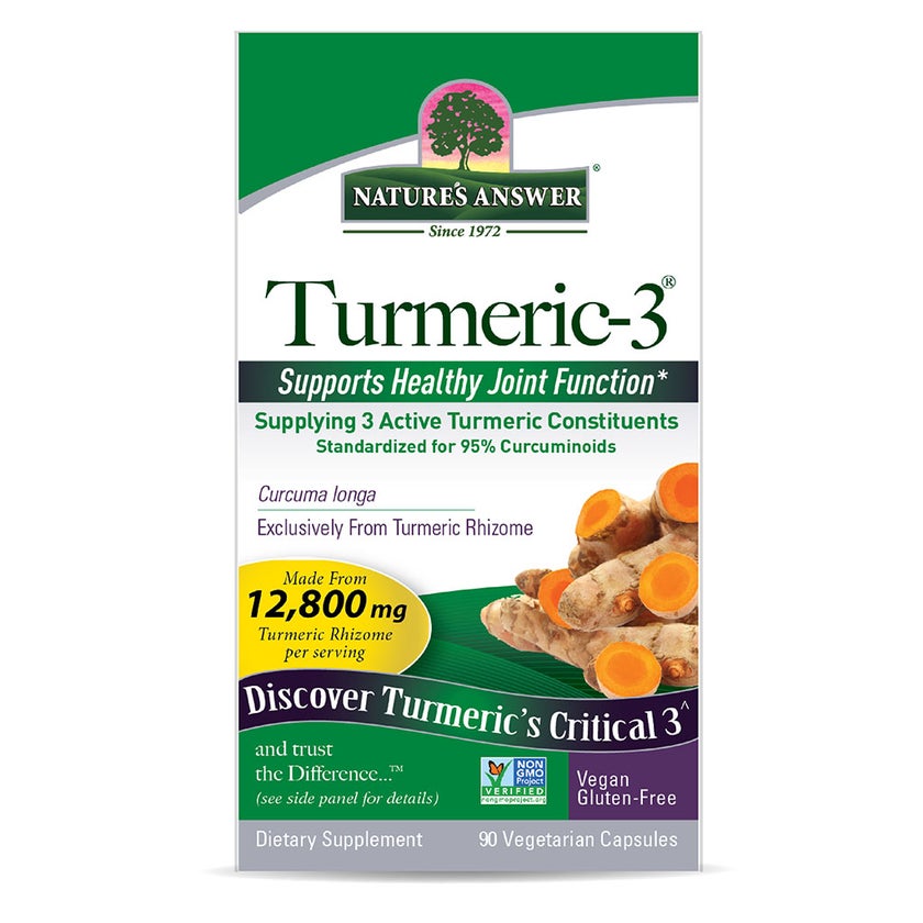 Nature's Answer Turmeric 3 12800mg Herbal Equivalent Vegan Capsules For Bone & Joint Health, Pack of 90's