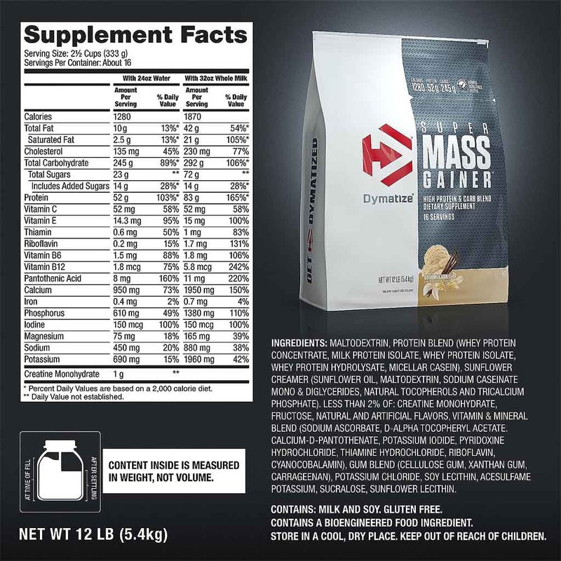 Dymatize Super Mass Gainer Powder, High Protein & Carb Blend, Vanilla 5.4kg