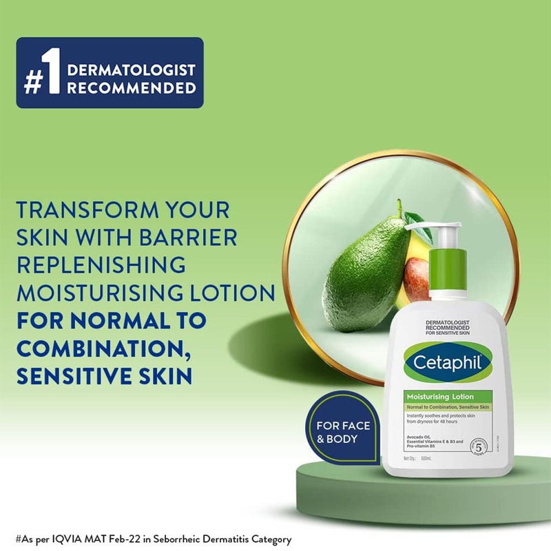 Cetaphil Moisturizing Lotion, Face & Body Moisturizer For Men & Women With Dry to Normal and Sensitive Skin, Unscented, 500ml