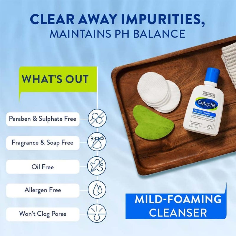 Cetaphil Oily Skin Cleanser, Foaming Face & Body Wash for Men & Women With Combination to Oily and Sensitive Skin, Unscented, 125ml