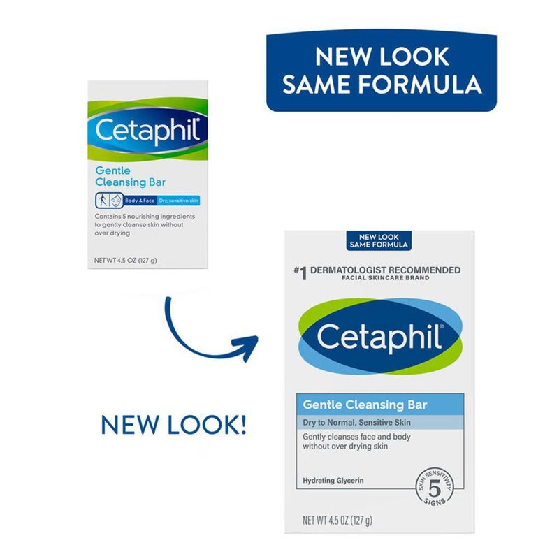 Cetaphil Gentle Face & Body Cleansing Bar For Men & Women With Dry to Normal Sensitive Skin, Unscented, 127g